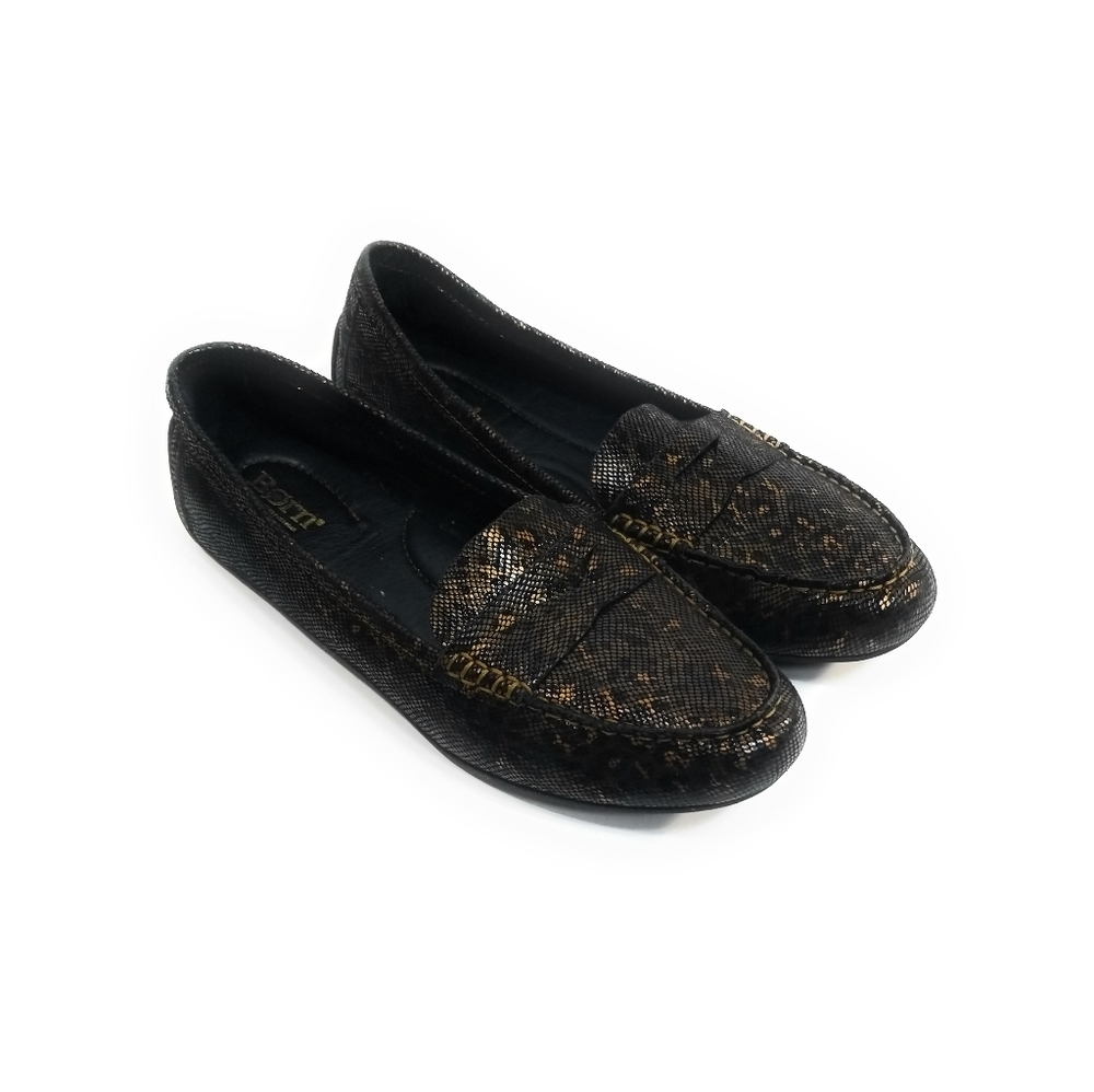 BORN Womens Malena Leather Driving Loafers Slip On In Black Multi Print Size 9.5